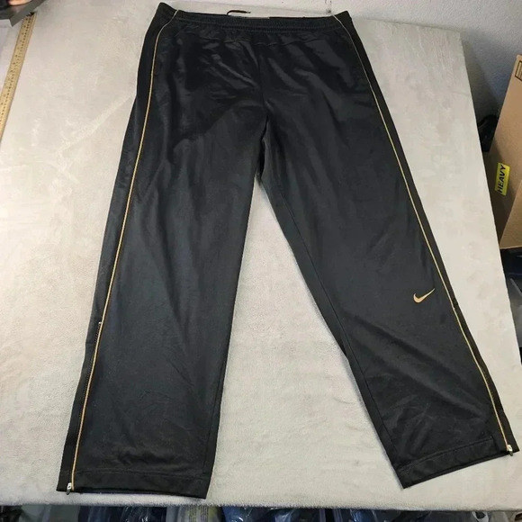VTG Nike Baskeball Pants Mens Sz XXL Black Gold Stripe Straight Leg Baggy Y2K - Picture 1 of 10